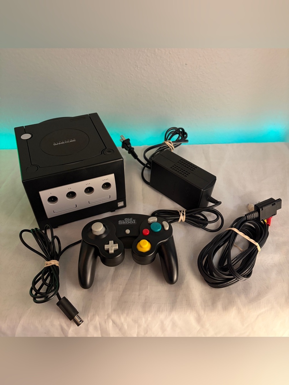 Nintendo GameCube Black Console Bundle Controllers Power/ AV Cables Tested Works